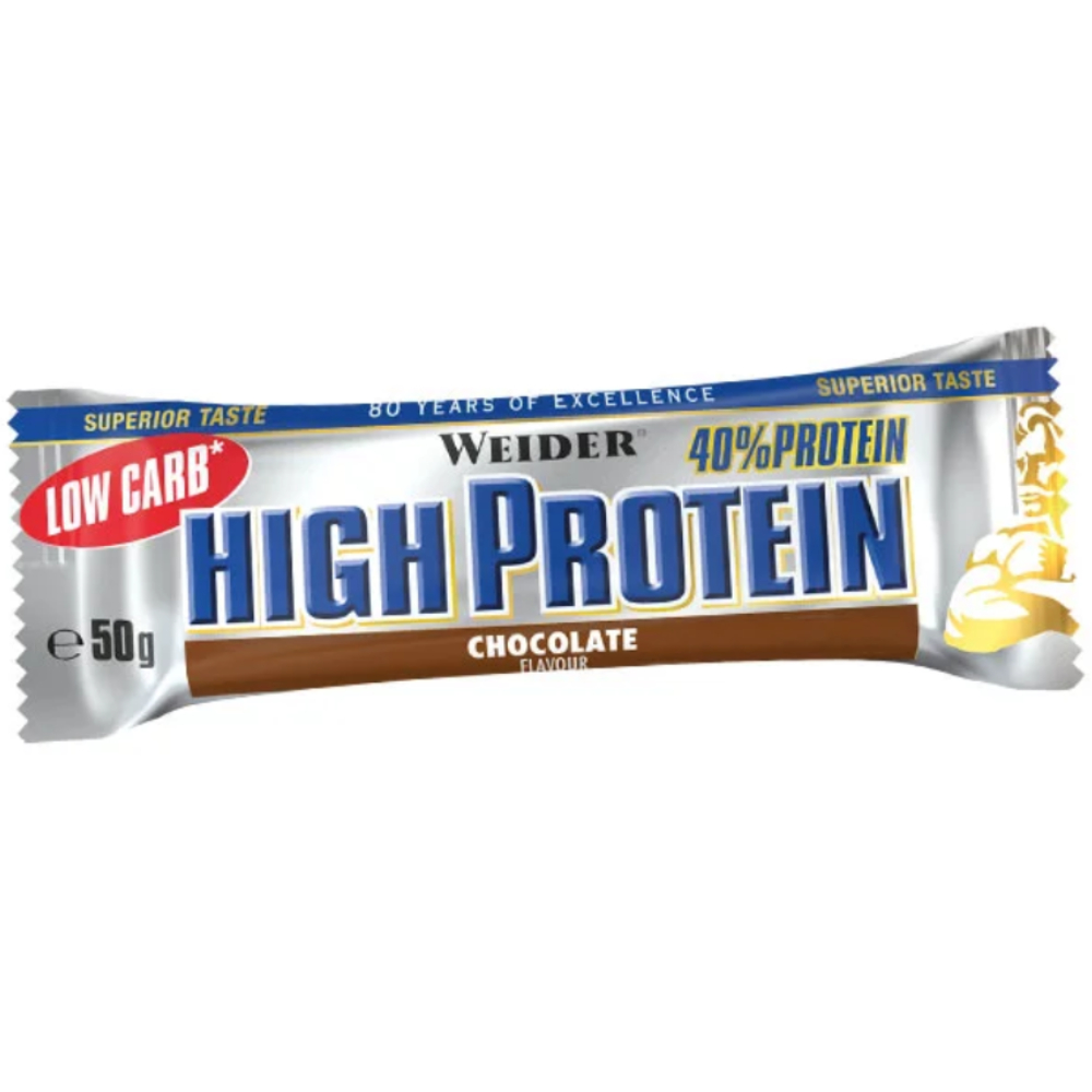 Baton proteic cu aroma de ciocolata High Protein 40%, 50g, Weider Baton proteic cu aroma de ciocolata High Protein 40%, 50g, Weider