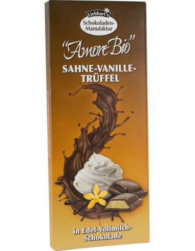 Ciocolata cu lapte umpluta cu frisca, vanilie si trufe, 100g, Liebhart’s Amore Bio Ciocolata cu lapte umpluta cu frisca, vanilie si trufe, 100g, Liebhart’s Amore Bio