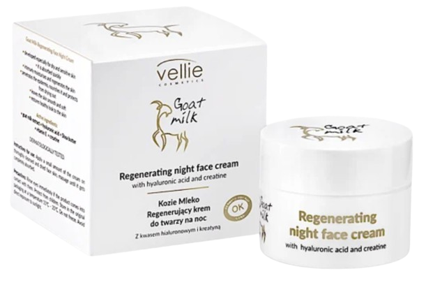 Crema regeneranta de noapte cu Acid Hialuronic Goat Milk, 50ml, Vellie Crema regeneranta de noapte cu Acid Hialuronic Goat Milk, 50ml, Vellie