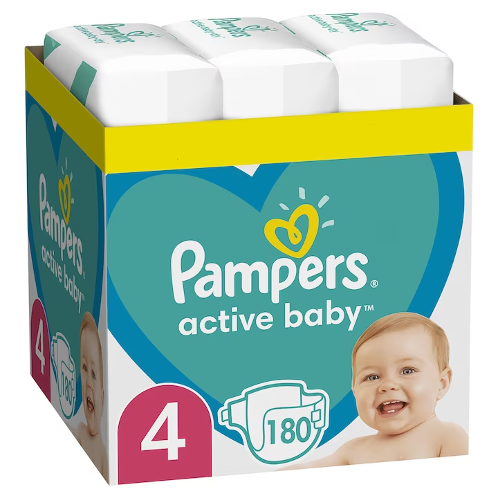Scutece Active Baby XXL Box Marimea 4 pentru 9 -14 kg, 180 bucati, Pampers Scutece Active Baby XXL Box Marimea 4 pentru 9 -14 kg, 180 bucati, Pampers