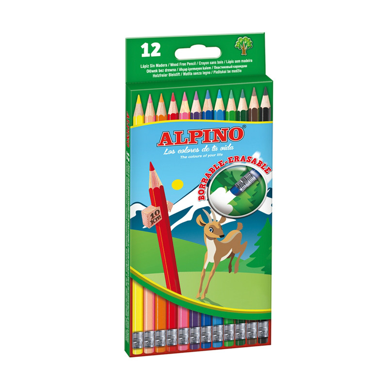 Creioane Colorate Cu Guma, Cutie Carton, 12 Culori/set, Alpino Erasable Creioane Colorate Cu Guma, Cutie Carton, 12 Culori/set, Alpino Erasable