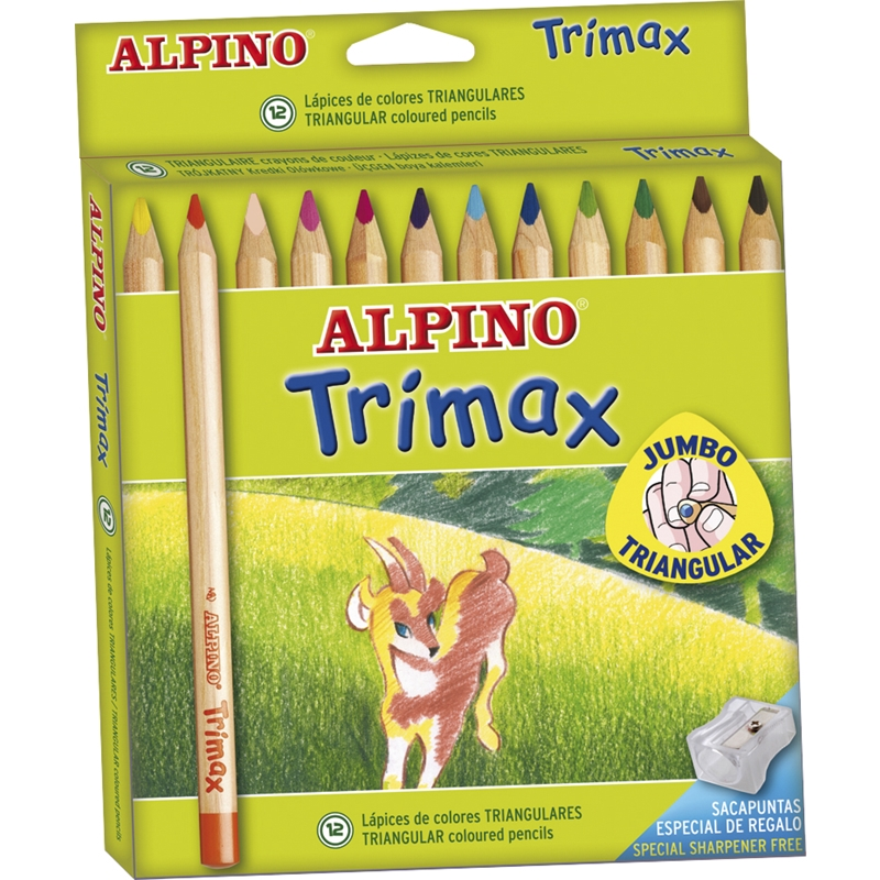 Creioane Colorate Triunghiulare, Cutie Carton, 12 Culori/set, Alpino Trimax Jumbo Creioane Colorate Triunghiulare, Cutie Carton, 12 Culori/set, Alpino Trimax Jumbo