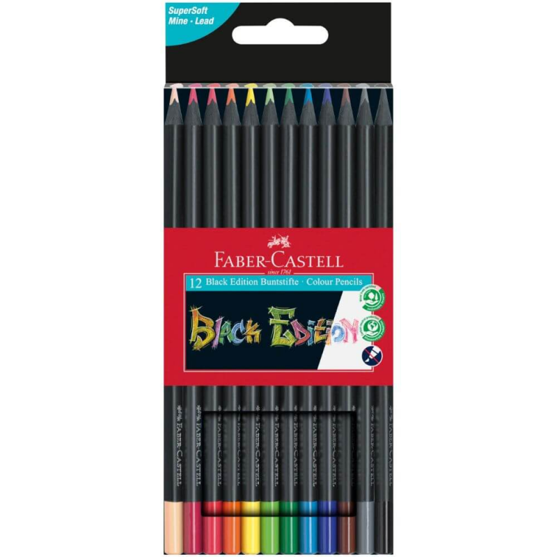 Set 12 Creioane Colorate Faber-Castell Black Edition, Triunghiulare, Lemn Negru Set 12 Creioane Colorate Faber-Castell Black Edition, Triunghiulare, Lemn Negru