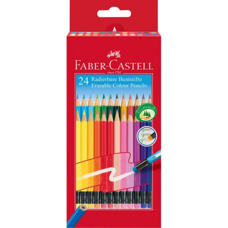 Set 24 Creioane Colorate cu Radiera Faber Castell Eco, Hexagonale Set 24 Creioane Colorate cu Radiera Faber Castell Eco, Hexagonale