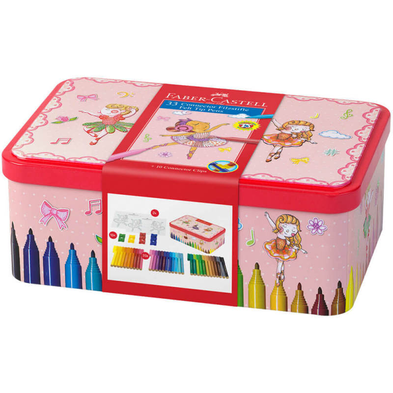 Set 33 Carioci Colorate Faber-Castell Ballerina Box Connector Cu Clip Prindere Set 33 Carioci Colorate Faber-Castell Ballerina Box Connector Cu Clip Prindere