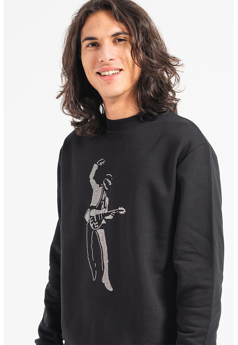 Bluza sport cu decolteu la baza gatului si aplicatie din strasuri Bluza sport cu decolteu la baza gatului si aplicatie din strasuri