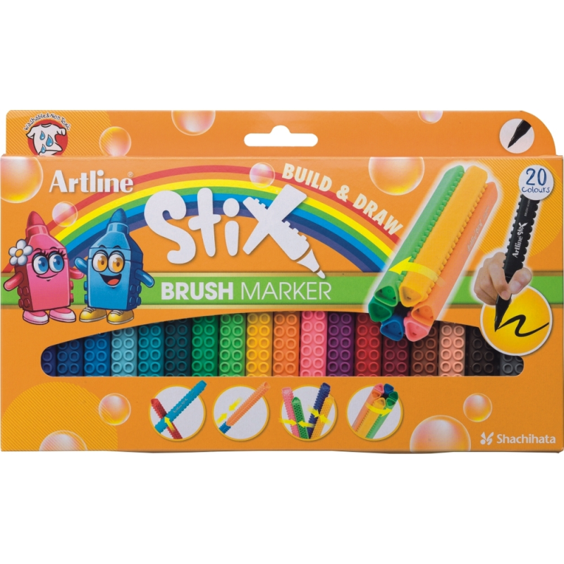 Carioca Artline Stix, Varf Flexibil (tip Pensula), Lavabil, 20 Buc/cutie Carioca Artline Stix, Varf Flexibil (tip Pensula), Lavabil, 20 Buc/cutie