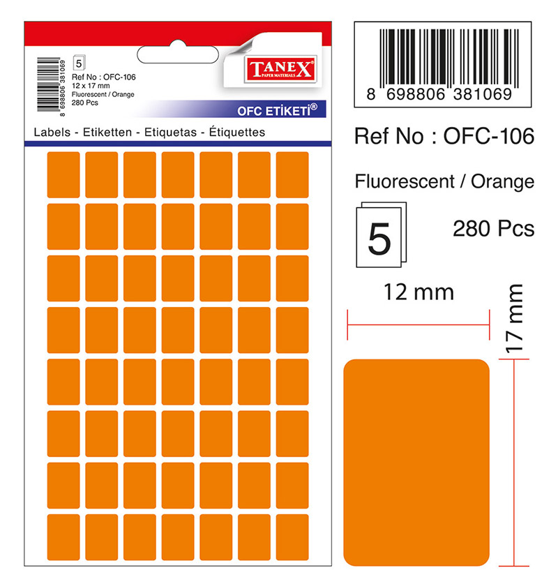 Etichete Autoadezive Color, 12 X 17 Mm, 280 Buc/set, Tanex - Orange Fluorescent Etichete Autoadezive Color, 12 X 17 Mm, 280 Buc/set, Tanex - Orange Fluorescent