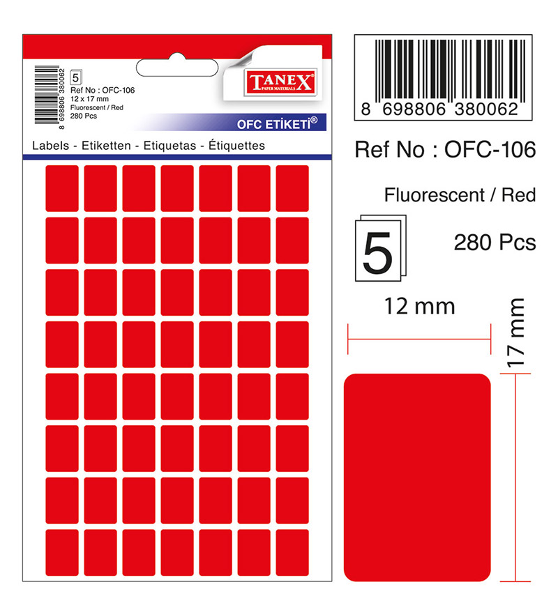 Etichete Autoadezive Color, 12 X 17 Mm, 280 Buc/set, Tanex - Rosu Fluorescent Etichete Autoadezive Color, 12 X 17 Mm, 280 Buc/set, Tanex - Rosu Fluorescent