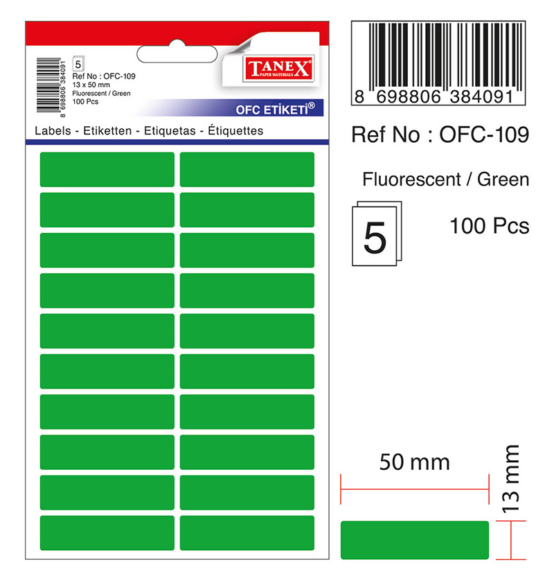 Etichete Autoadezive Color, 13 X 50 Mm, 100 Buc/set, Tanex - Verde Fluorescent