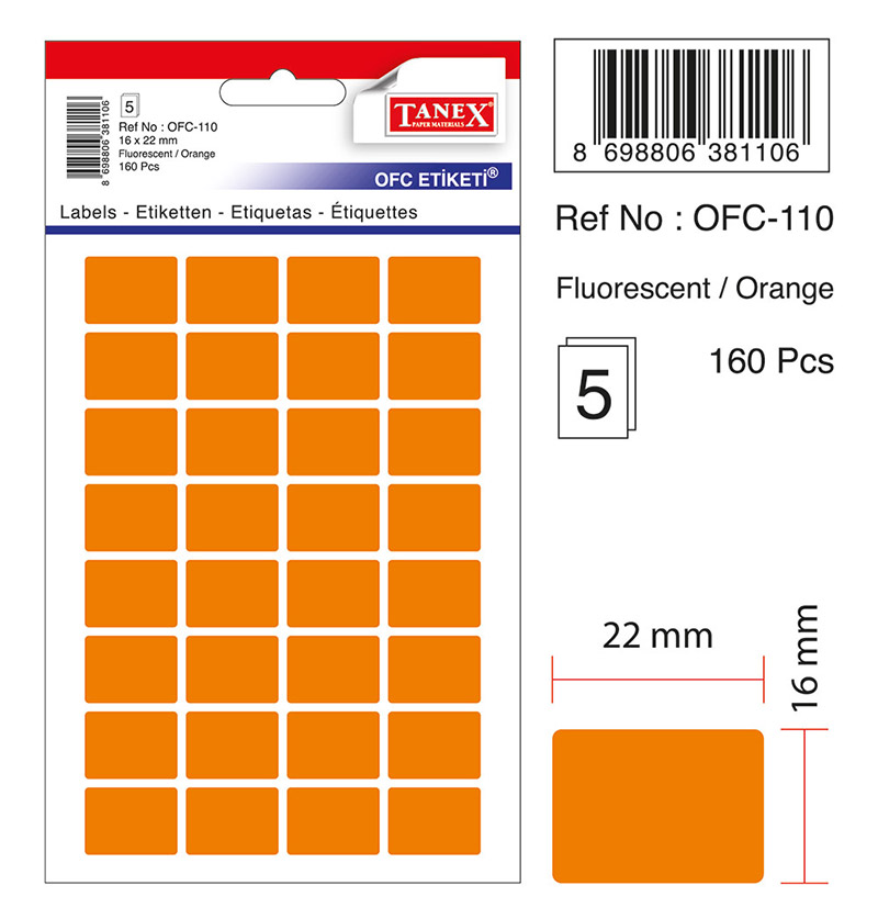 Etichete Autoadezive Color, 16 X 22 Mm, 160 Buc/set, Tanex - Orange Fluorescent Etichete Autoadezive Color, 16 X 22 Mm, 160 Buc/set, Tanex - Orange Fluorescent
