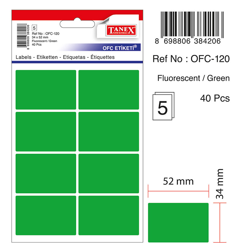 Etichete Autoadezive Color, 34 X 52 Mm, 40 Buc/set, Tanex - Verde Fluorescent Etichete Autoadezive Color, 34 X 52 Mm, 40 Buc/set, Tanex - Verde Fluorescent