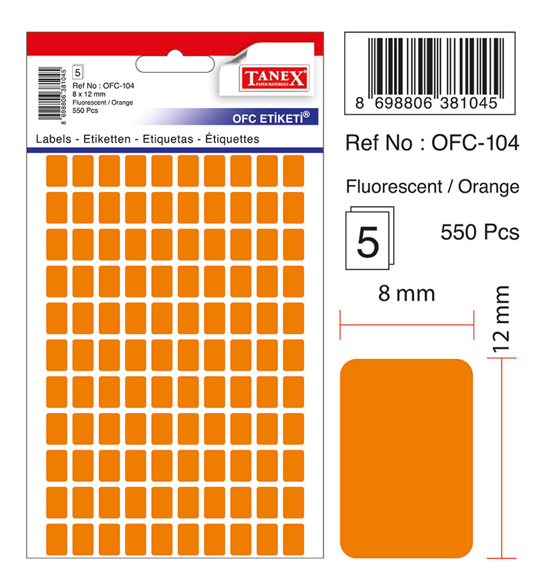 Etichete Autoadezive Color, 8 X 12 Mm, 550 Buc/set, Tanex - Orange Fluorescent Etichete Autoadezive Color, 8 X 12 Mm, 550 Buc/set, Tanex - Orange Fluorescent