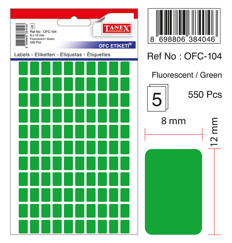 Etichete Autoadezive Color, 8 X 12 Mm, 550 Buc/set, Tanex - Verde Fluorescent Etichete Autoadezive Color, 8 X 12 Mm, 550 Buc/set, Tanex - Verde Fluorescent
