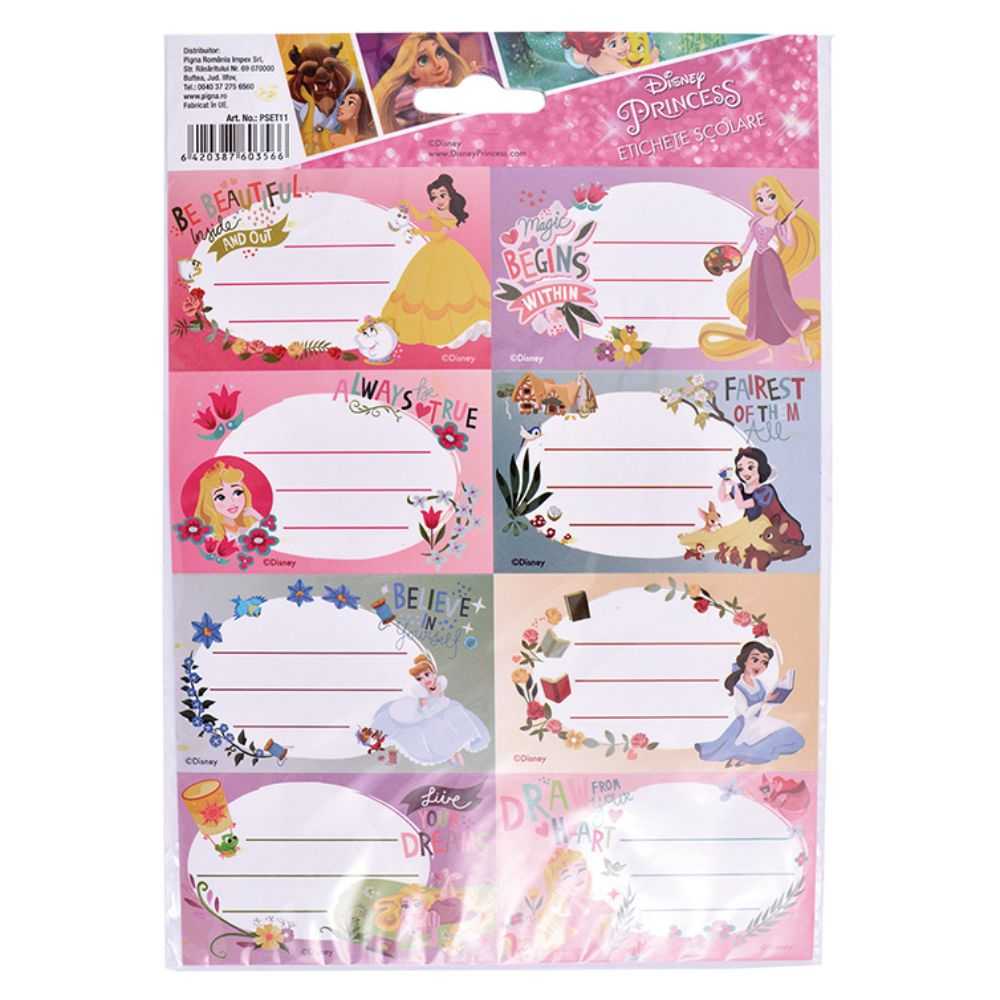 Etichete Scolare pentru Fete, Model Princess, 40 buc/set, Culoare Multicolor Etichete Scolare pentru Fete, Model Princess, 40 buc/set, Culoare Multicolor