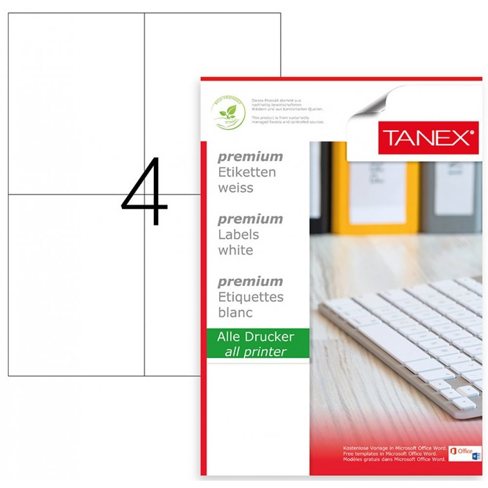 Etichete Albe Autoadezive, Repozitionabile, 4/a4, 105 X 148.5mm, 25 Coli/top, Tanex-colturi Drepte Etichete Albe Autoadezive, Repozitionabile, 4/a4, 105 X 148.5mm, 25 Coli/top, Tanex-colturi Drepte