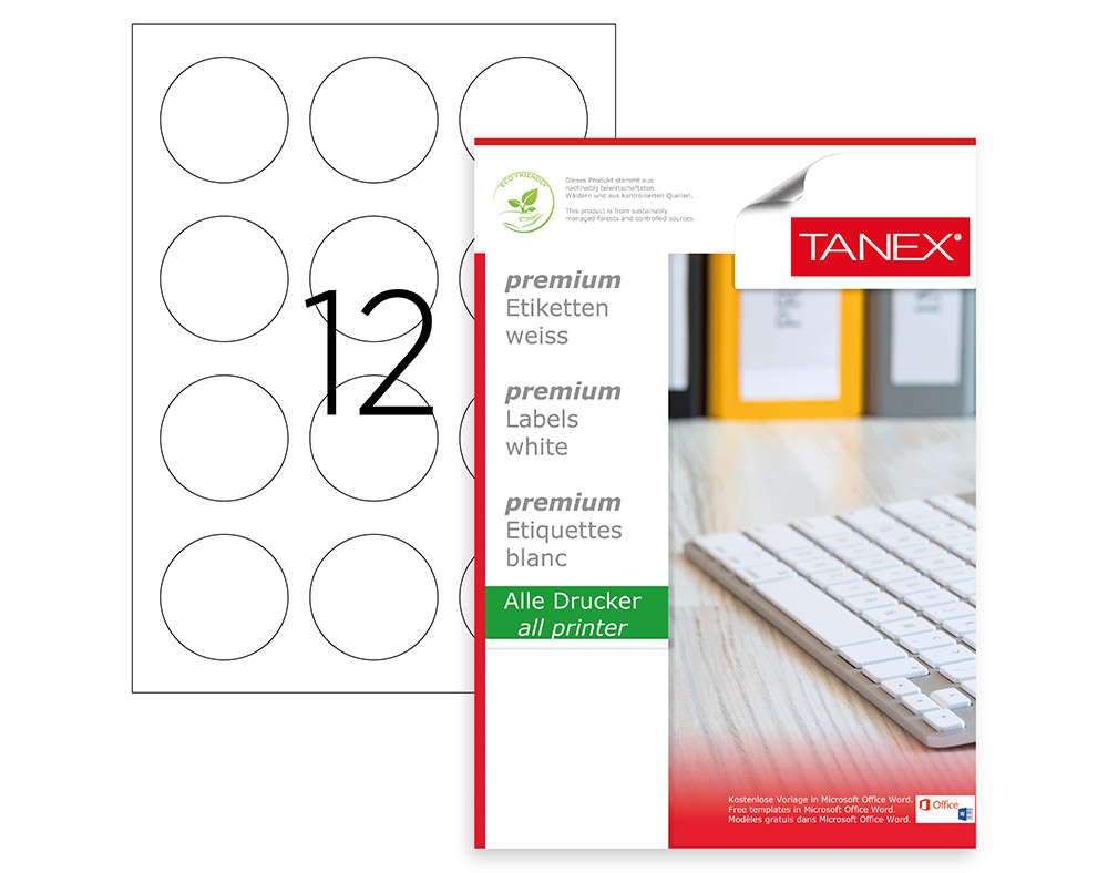 Etichete Albe Autoadezive, Repozitionabile, Rotunde - D60mm, 12/a4, 25 Coli/top, Tanex Etichete Albe Autoadezive, Repozitionabile, Rotunde - D60mm, 12/a4, 25 Coli/top, Tanex