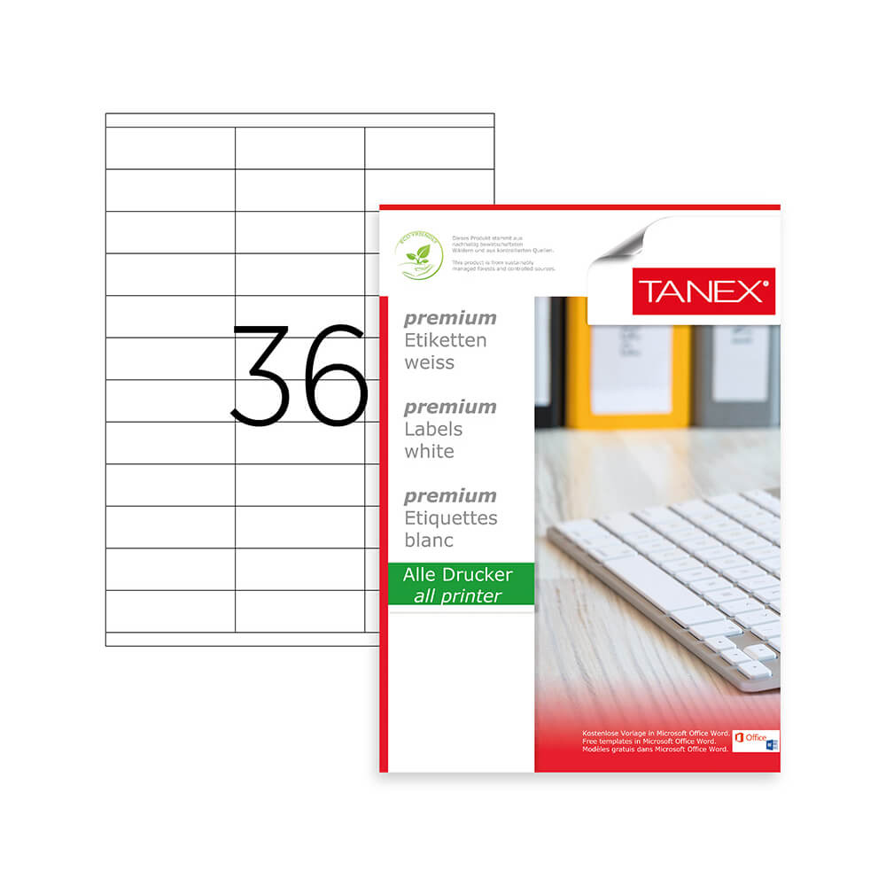 Etichete Autoadezive A4 Tanex, 36/Coala, Colturi Drepte, 100 Coli/Top, 70x23 mm Etichete Autoadezive A4 Tanex, 36/Coala, Colturi Drepte, 100 Coli/Top, 70x23 mm