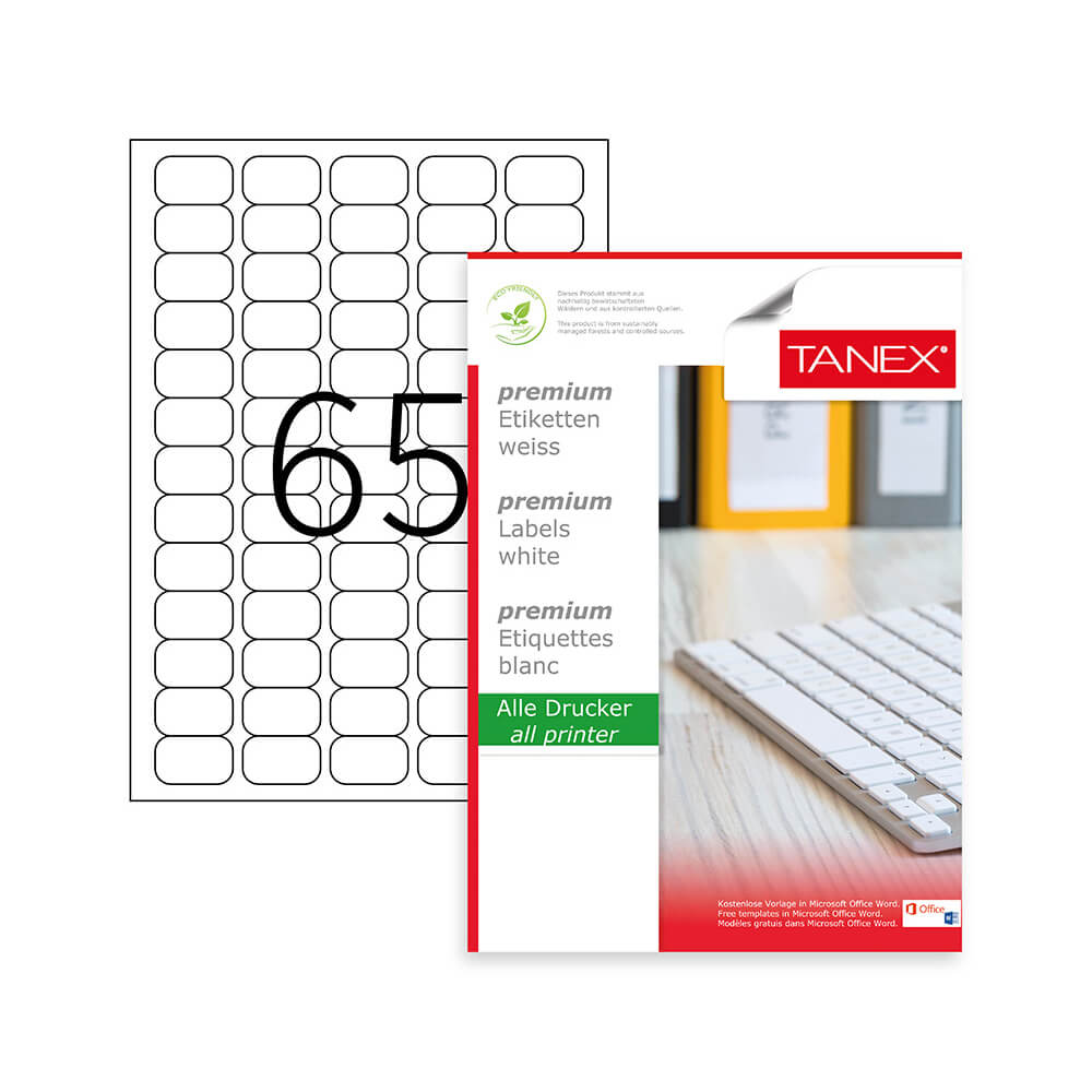 Etichete Autoadezive A4 Tanex, 65/Coala, Colturi Rotunde, 100 Coli/Top, 38.1x21.2 mm Etichete Autoadezive A4 Tanex, 65/Coala, Colturi Rotunde, 100 Coli/Top, 38.1x21.2 mm