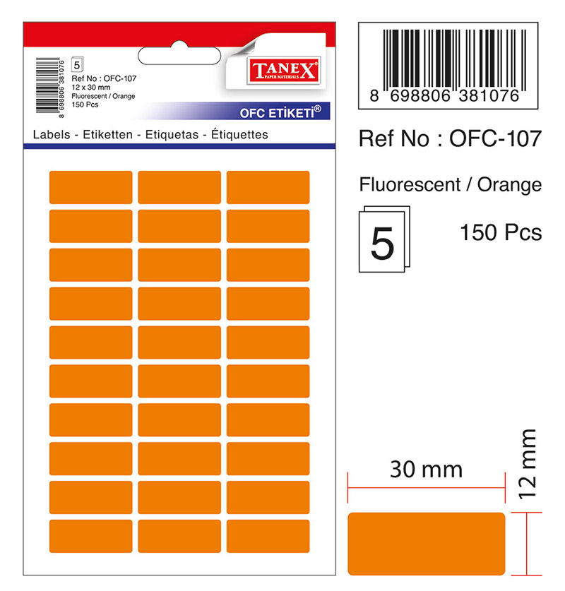 Etichete Autoadezive Color, 12 X 30 Mm, 150 Buc/set, Tanex - Orange Fluorescent Etichete Autoadezive Color, 12 X 30 Mm, 150 Buc/set, Tanex - Orange Fluorescent
