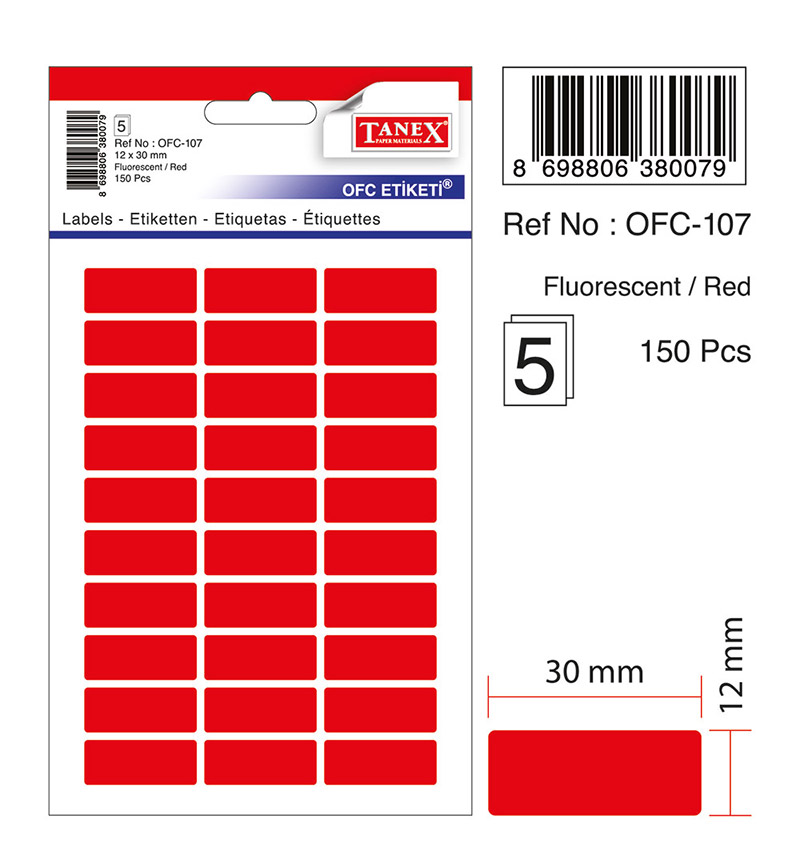 Etichete Autoadezive Color, 12 X 30 Mm, 150 Buc/set, Tanex - Rosu Fluorescent Etichete Autoadezive Color, 12 X 30 Mm, 150 Buc/set, Tanex - Rosu Fluorescent