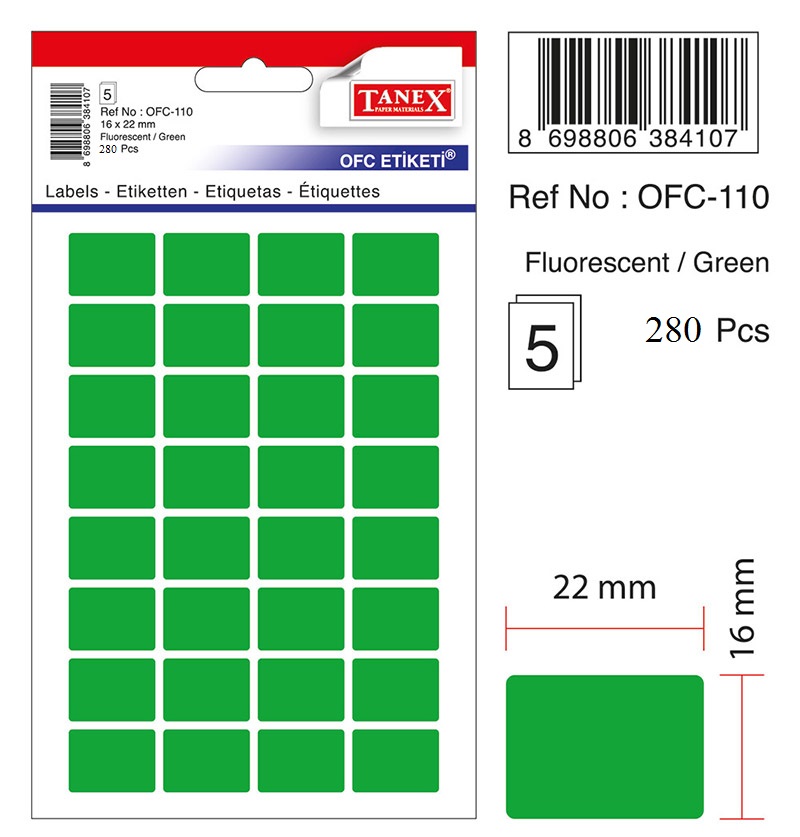 Etichete Autoadezive Color, 16 X 22 Mm, 160 Buc/set, Tanex - Verde Fluorescent