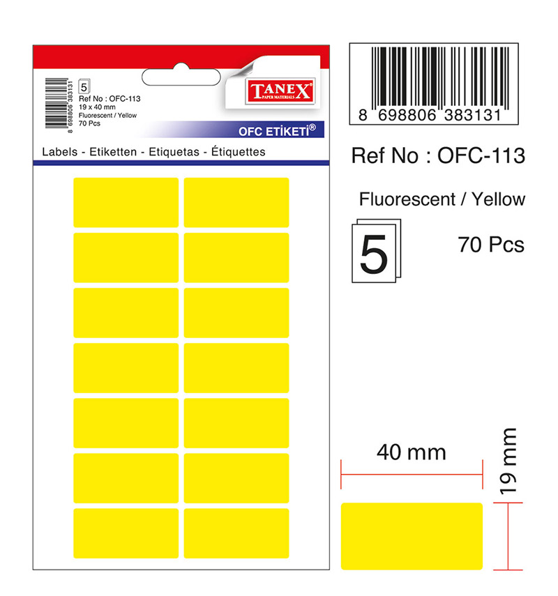 Etichete Autoadezive Color, 19 X 40 Mm, 70 Buc/set, Tanex - Galben Fluorescent Etichete Autoadezive Color, 19 X 40 Mm, 70 Buc/set, Tanex - Galben Fluorescent