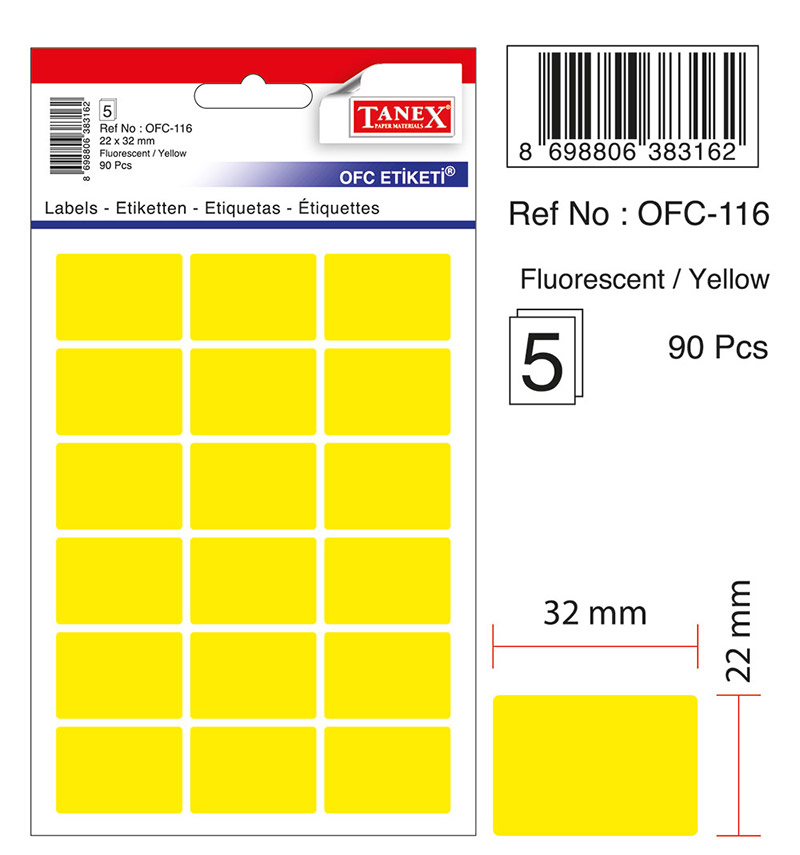 Etichete Autoadezive Color, 22 X 32 Mm, 90 Buc/set, Tanex - Galben Fluorescent Etichete Autoadezive Color, 22 X 32 Mm, 90 Buc/set, Tanex - Galben Fluorescent