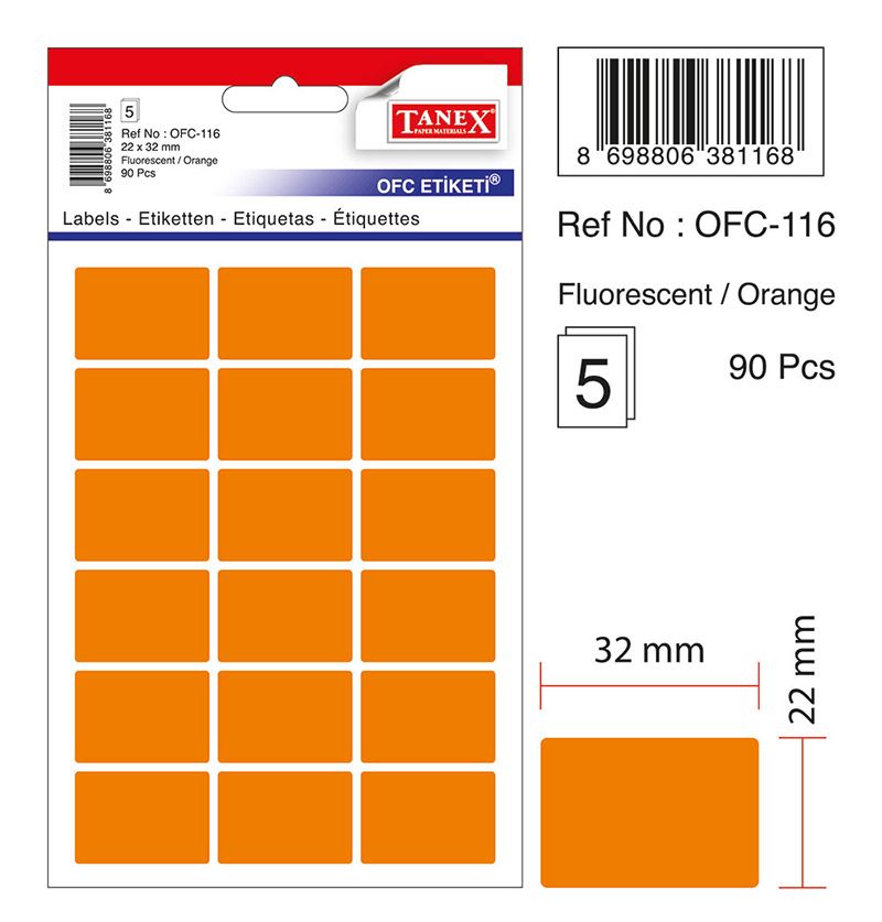 Etichete Autoadezive Color, 22 X 32 Mm, 90 Buc/set, Tanex - Orange Fluorescent Etichete Autoadezive Color, 22 X 32 Mm, 90 Buc/set, Tanex - Orange Fluorescent