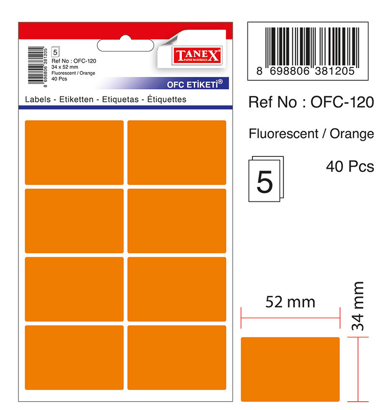 Etichete Autoadezive Color, 34 X 52 Mm, 40 Buc/set, Tanex - Orange Fluorescent Etichete Autoadezive Color, 34 X 52 Mm, 40 Buc/set, Tanex - Orange Fluorescent