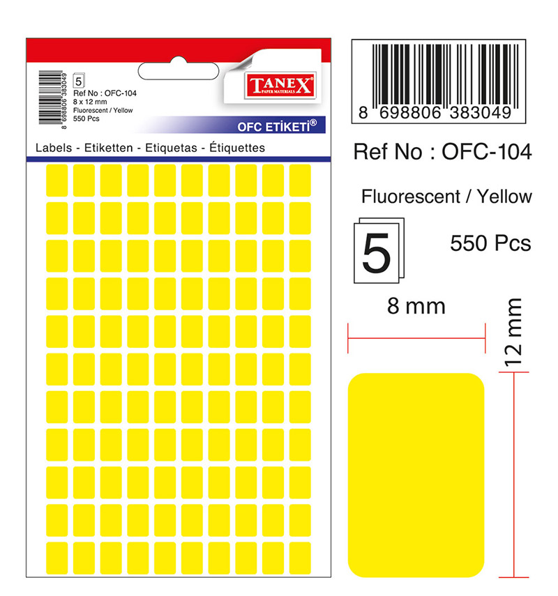 Etichete Autoadezive Color, 8 X 12 Mm, 550 Buc/set, Tanex - Galben Fluorescent Etichete Autoadezive Color, 8 X 12 Mm, 550 Buc/set, Tanex - Galben Fluorescent