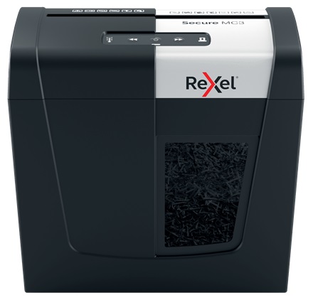 Distrugator Documente Manual Rexel Secure Mc3, P5, Micro-cut (particule), 3 Coli, 10l, Negru-argintiu