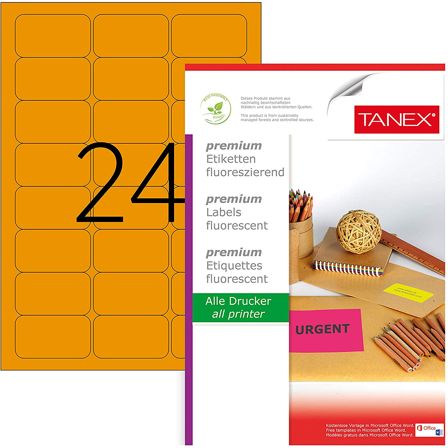 Etichete Color Autoadezive, 24/a4, 64 X 34mm, 25 Coli/top, Tanex - Orange Fluorescent Etichete Color Autoadezive, 24/a4, 64 X 34mm, 25 Coli/top, Tanex - Orange Fluorescent