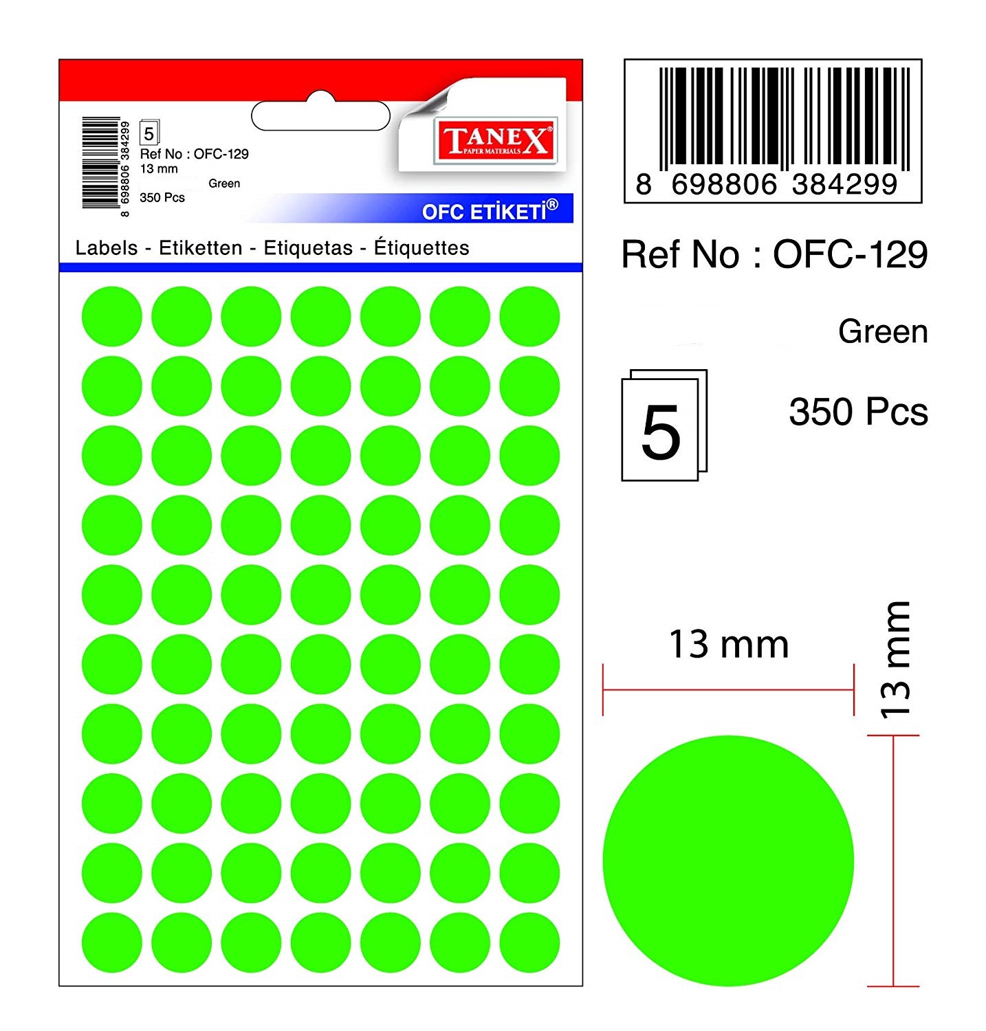 Etichete Autoadezive Color, D13 Mm, 350 Buc/set, Tanex - Verde