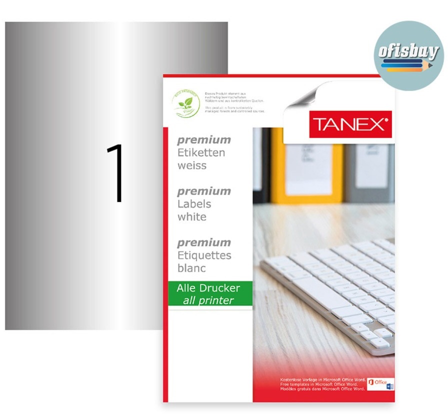 Etichete Polyester Argintii, Autoadezive, 1/a4, 210 X 297mm, 25 Coli/top, Tanex - Colturi Drepte Etichete Polyester Argintii, Autoadezive, 1/a4, 210 X 297mm, 25 Coli/top, Tanex - Colturi Drepte