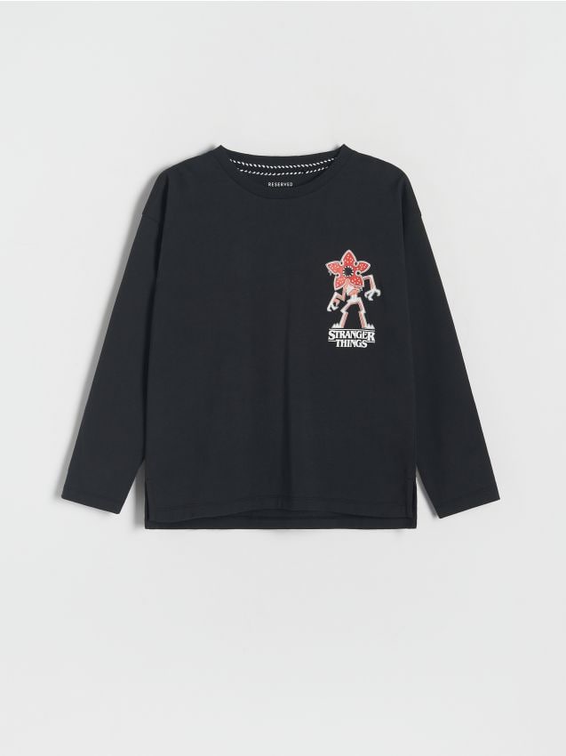 Tricou oversized cu maneca lunga Stranger Things - negru Tricou oversized cu maneca lunga Stranger Things - negru