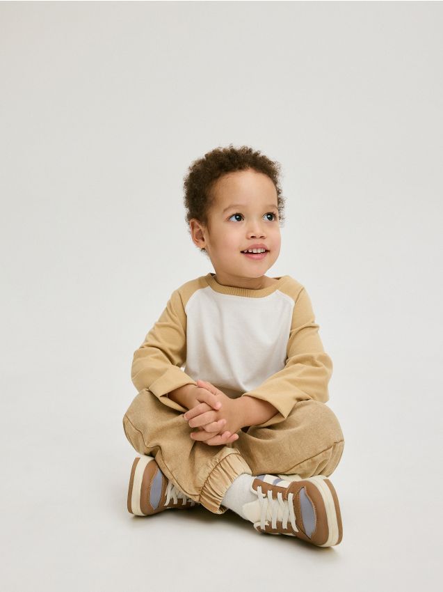 Tricou cu maneca lunga, din bumbac - crem Tricou cu maneca lunga, din bumbac - crem