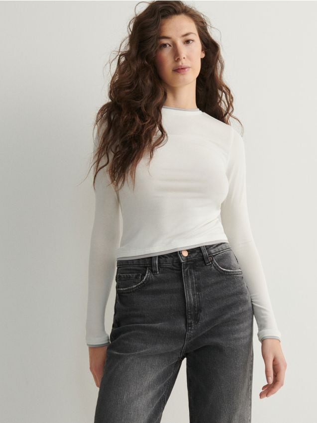 Bluza cu continut ridicat de modal - crem Bluza cu continut ridicat de modal - crem