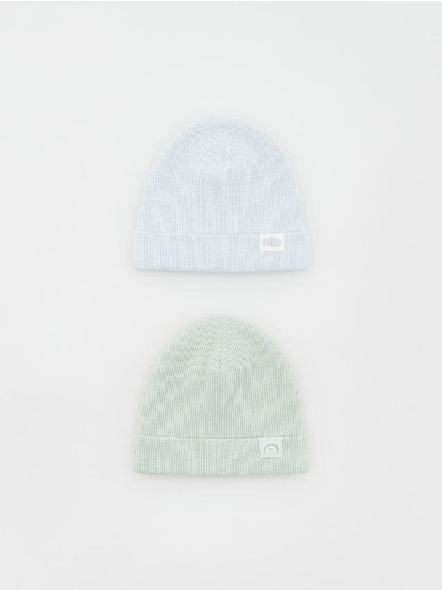 Set de 2 caciuli beanie din bumbac - verde-pal Set de 2 caciuli beanie din bumbac - verde-pal