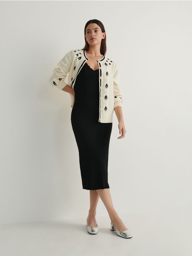 Rochie din jerseu tricotat cu finisaj decorativ - negru Rochie din jerseu tricotat cu finisaj decorativ - negru
