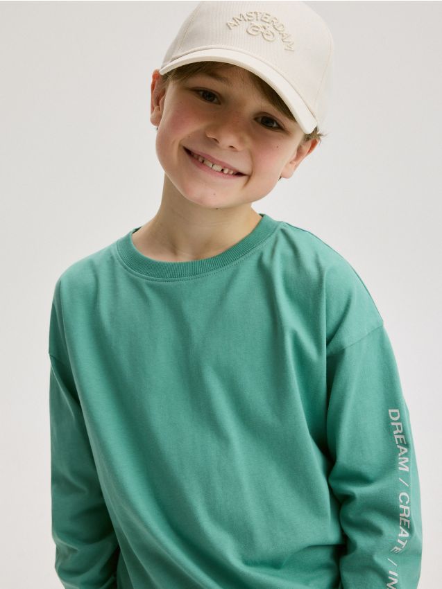 Tricou oversized cu maneca lunga - albastru-verzui Tricou oversized cu maneca lunga - albastru-verzui