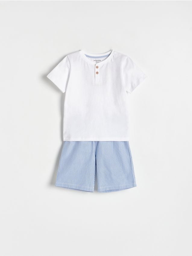 Pijama din bumbac, cu pantaloni scurti - alb Pijama din bumbac, cu pantaloni scurti - alb
