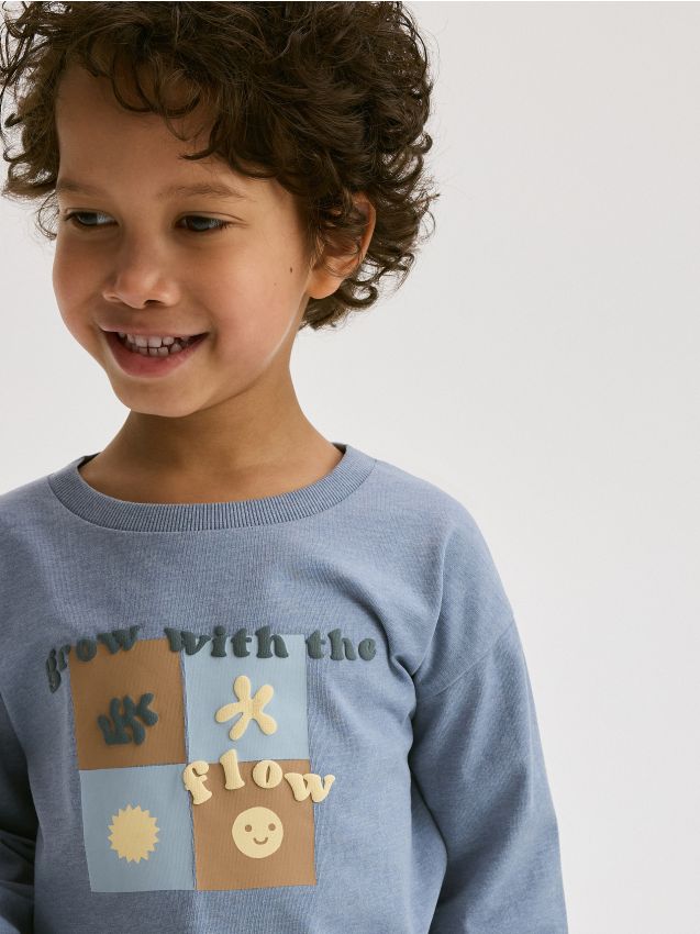 Tricou oversized cu maneca lunga - albastru Tricou oversized cu maneca lunga - albastru