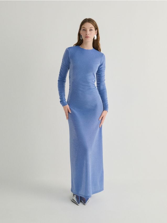 Rochie cu sclipici si fronseuri - albastru-deschis Rochie cu sclipici si fronseuri - albastru-deschis