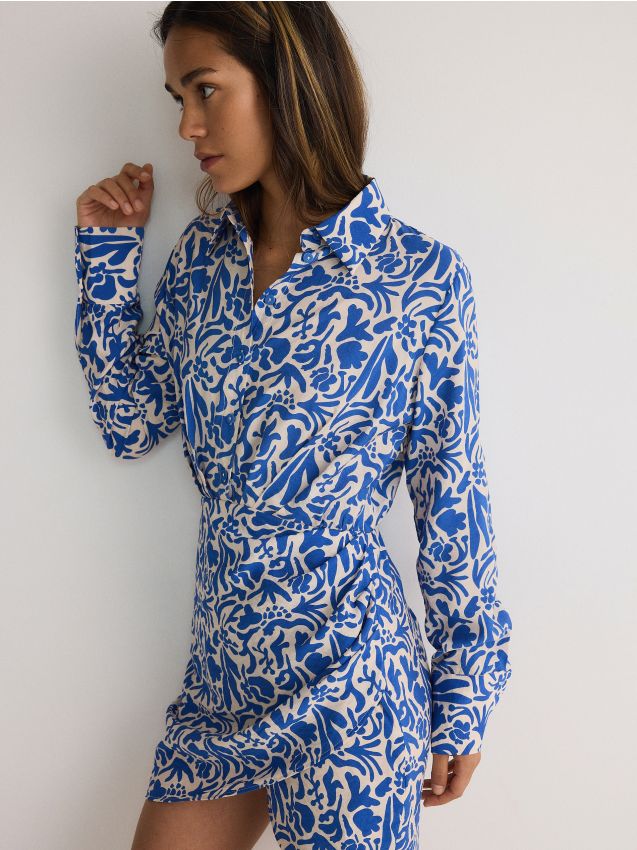 Rochie mini cu model si continut ridicat de viscoza - albastru Rochie mini cu model si continut ridicat de viscoza - albastru