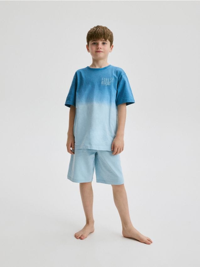 Pijama din bumbac, cu pantaloni scurti - albastru-deschis Pijama din bumbac, cu pantaloni scurti - albastru-deschis