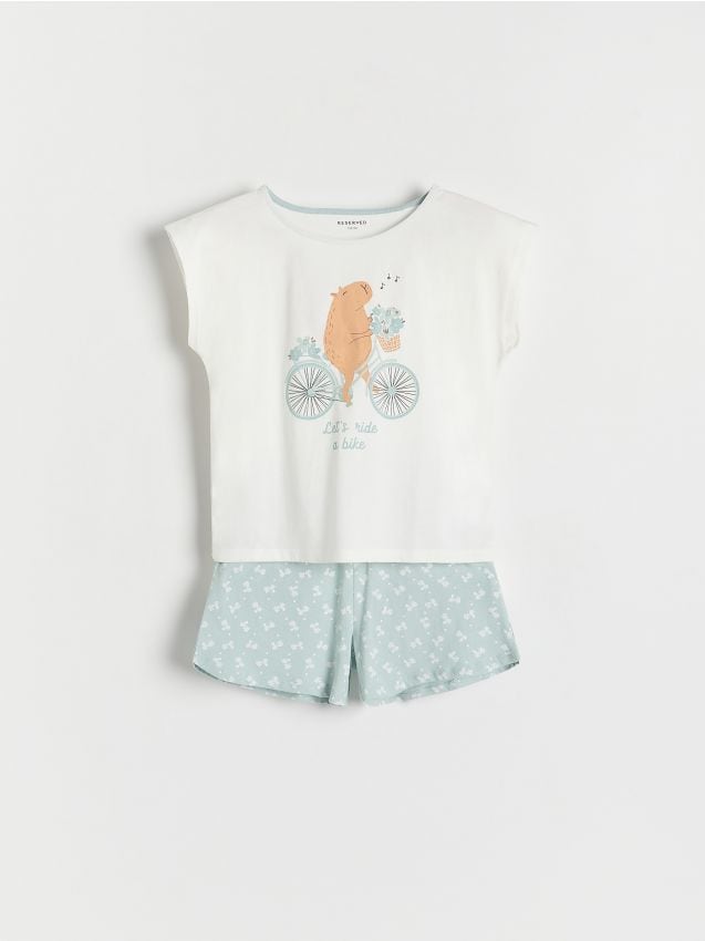 Pijama din bumbac cu imprimeu - turcoaz-pal Pijama din bumbac cu imprimeu - turcoaz-pal