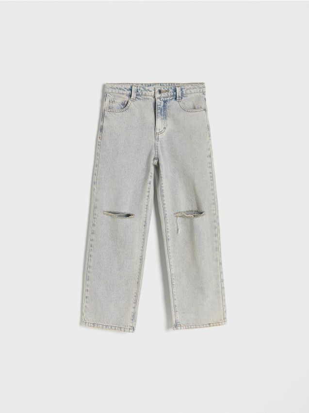 Blugi straight cu efect prespalat - albastru Blugi straight cu efect prespalat - albastru