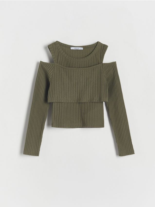 Bluza decupata la umeri - verde-oliv deschis Bluza decupata la umeri - verde-oliv deschis