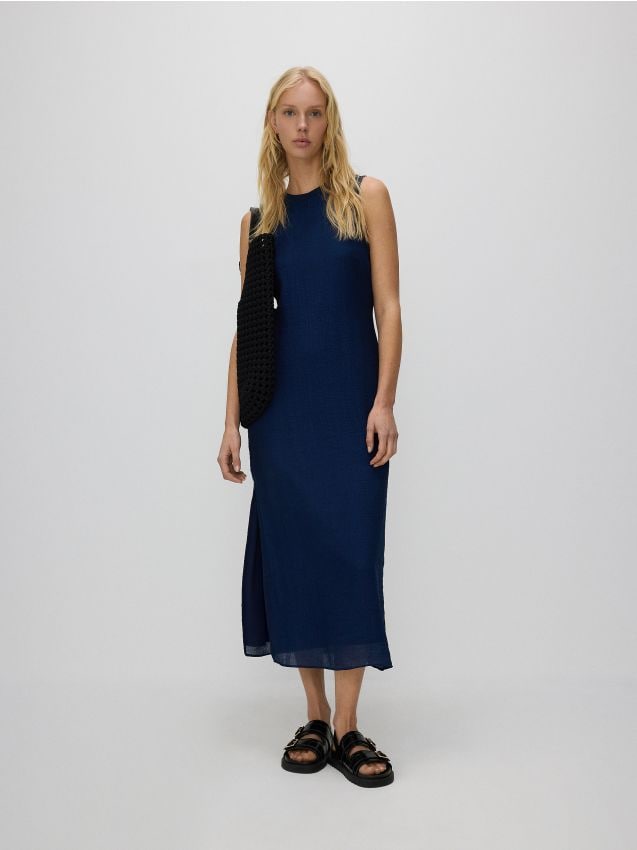 Rochie cu continut ridicat de viscoza - bleumarin Rochie cu continut ridicat de viscoza - bleumarin